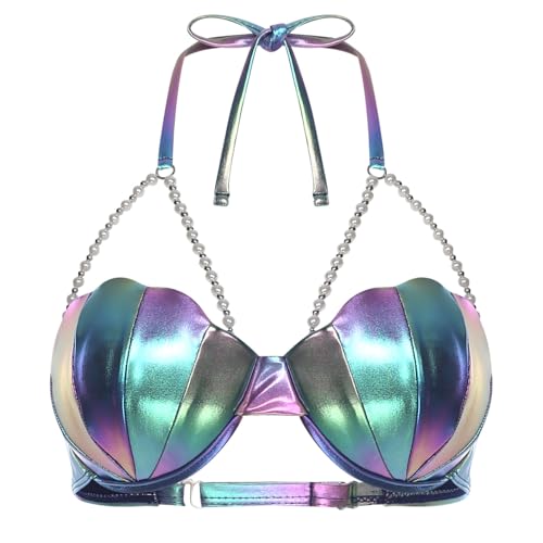 Womens Seashell Bra Hawaiian Shell Padded Bikini Top Fashion Chest Chain Beach Party Swim Top3