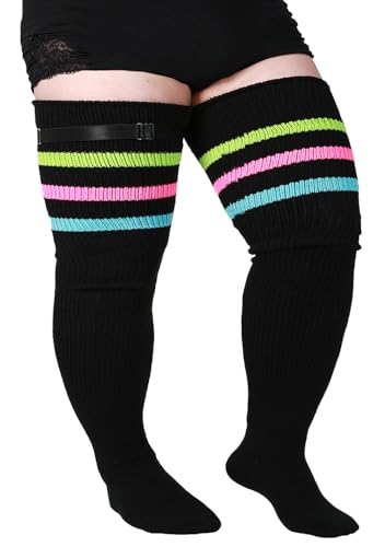 ForHailey Women's Plus Size Thigh High Socks for Thick Thighs - Striped Over the Knee Leg Warmer Boot Socks