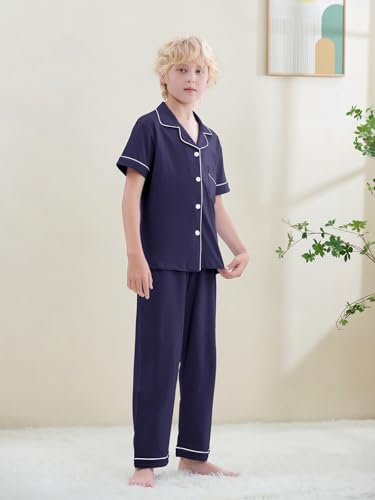 Umeyda Boys 100% Cotton Pajamas Short Sleeve and Long Pants 2-Piece PJ Set Kid Sleepwear Ages 4-122