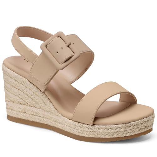 Image of TEMOFON Espadrilles Wedge Sandals for Women: Slip On Elastic Ankle Strap Platform Sandals Dressy Comfortable Summer Wedges Heels Shoes