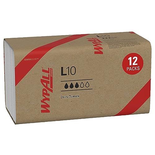 Image of WypAll GeneralClean L10 Cloths Light Cleaning Wipes (01770), Dairy Towels, Bulk Paper Wipers, White (12 Packs of 200 Sheets, 2,400 Sheet Total)
