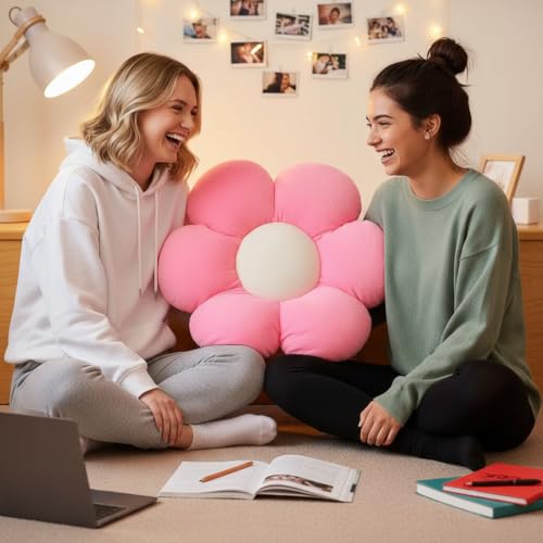 Image of AVS Sunflower Shaped 6 Kali Throw Pillow Cute Preppy Home Decorative Floor Cushion with Fibre Filling Aesthetic for Sofa Bedroom, Living Room, Car, Office (Pink, 25CM)
