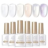 Born Pretty Milky White Gel Nail Polish Jelly Gel Nail Polish Set White Nude Shimmer Glitter 6 Colors Sheer Home Gel Manicure DIY Nail Art Salon Varnish 10ML