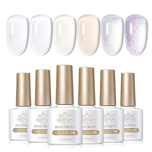 Born Pretty Milky White Gel Nail Polish Jelly Gel Nail Polish Set White Nude Shimmer Glitter 6 Colors Sheer Home Gel Manicure DIY Nail Art Salon Varnish 10ML