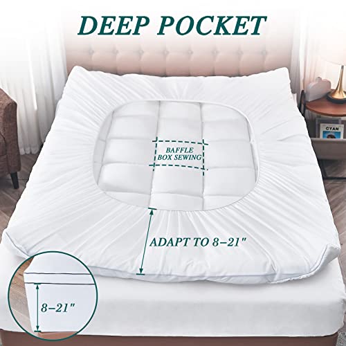Cymula Mattress Topper Queen, Cooling Mattress Pad Cover, Extra Thick Pillow Top Mattress Topper With 8-21 Inch Elasticated Deep Pockets, Plush Down Alternative Fill Mattress Protector #TOP1