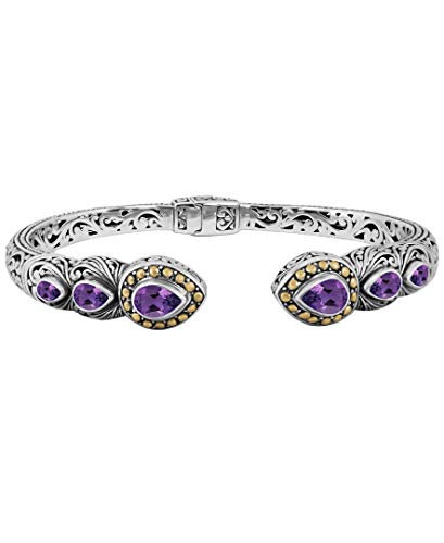 Image of DEVATA Sterling Silver 925 and 18K Gold with Gemstones Bali Filigree Cuff Bracelet