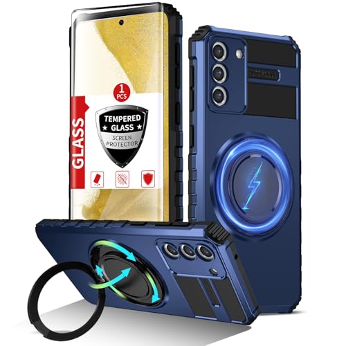 IYTRRYH for Samsung Galaxy S22 Plus Case Magnetic Compatible with Wireless Charging,Phone Case with Screen Protector,Built-in Kickstand Ring Military Grade Drop Shockproof Heavy Duty Protection Blue