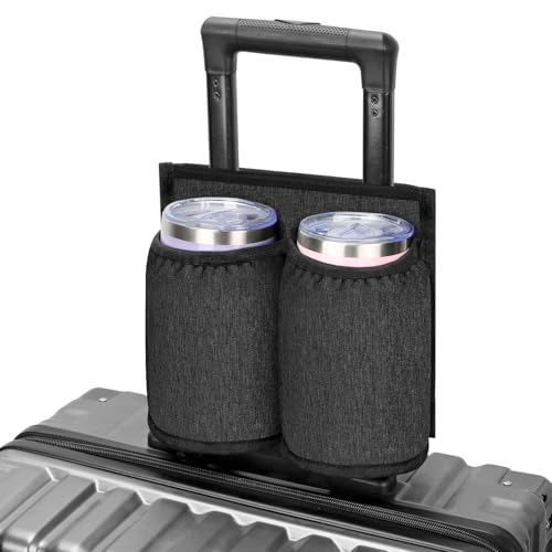 Luggage Travel Cup Holder Attachment for Suitcase, Free Hand Drink Carrier, Coffee Mug and Tumblers, Fits Roll on Suitcase Handles- Flight Attendants Travelers Accessories