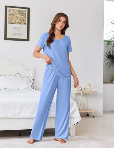 Ekouaer Bamboo Viscose Pajama Set – Short Sleeve — view 2