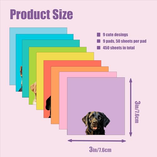 9 Blöcke Hund Haftnotizen Set, Niedliche Haftnotizen Klebezettel Süße selbstklebende Notizzettel, Lustige Sticky Notes Starke Haftung, Geschenk für Hundeliebhaber, Büro und Schulbedarf, 7,6 x 7,6cm
