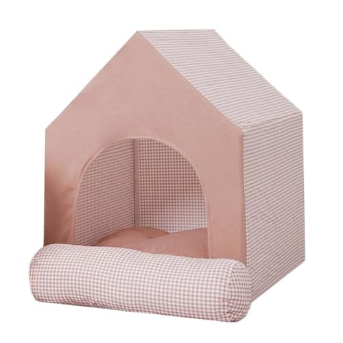 Indoor Dog House with Frame and Pillow, Covered Dog Bed Tent, Washable and Foldable Pet Tent House, Suitable for Dogs Cats Within 20 Lbs (Pink, 15.4"x18.9"x20.5")