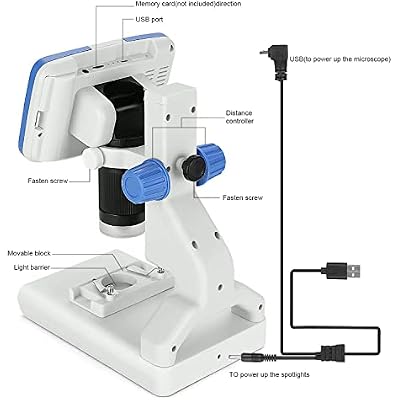 Andonstar AD205 USB LCD Coin Digital Microscope for Kids 200X Magnification Zoom 5 inch Screen Lab Handheld Camera with Sample Slides