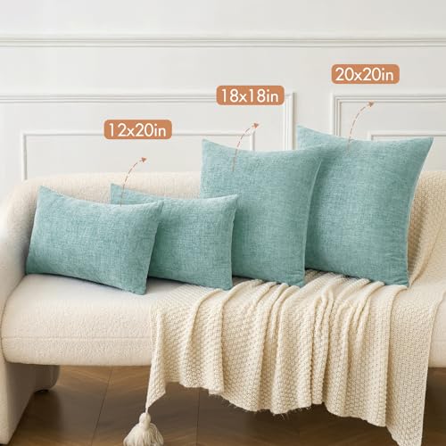 Image of MIULEE Pack of 2 Couch Throw Pillow Covers 16x16 Inch Soft Aqua Green Chenille Pillow Covers for Sofa Living Room Spring Home Decor Couch Solid Dyed Cases