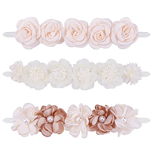 3pcs Baby Girl Floral Headbands Set-Elastic Hair Band Crown Flower Wraps for Newborn Infant Toddler