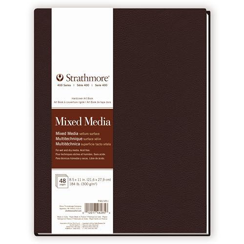 Image of Strathmore 400 Series Mixed Media Paper Art Book, Matte Brown Cover, Natural White, Hardbound, 24 Sheets, 8.5x11 inch
