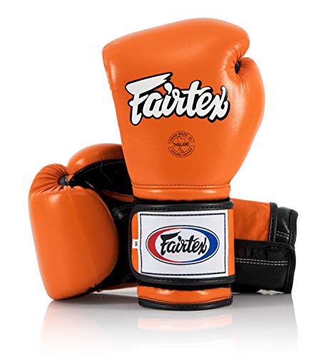 Fairtex Bgv9 Muay Thai For Professional Boxers & Trainers |Mexican Style Glove For Hard Hitters | Mma Gloves For Martial Arts|Light Weight & Shock Absorbent 10 Oz Boxing Gloves-Orange/Black Piping #TOP13