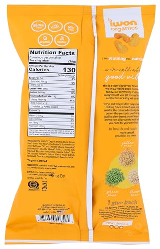 Iwon Organics, Puffs Protein Cheddar Cheese Organic, 5 Ounce