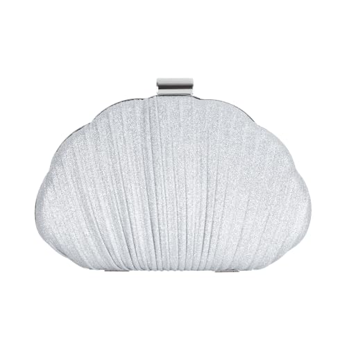 Image of Glitter Seashell Evening Clutch Purse Mini Chain Crossbody Bag Pu Leather Shell Pearl Shoulder Bag