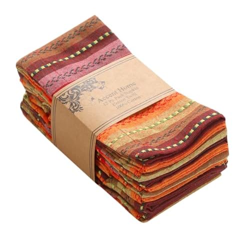 ACCENTHOME 100% Cotton Salsa Stripe Napkin Set of 12 18x18 inch Red/Rust