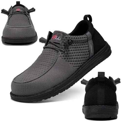 Image of LARNMERN Slip On Steel Toe Shoes Men Loafers Work Safety Tennis Sneakers | Lightweight, Comfortable, Walking, Wide, Hands Free, Lounging, House, Mechanic, Construction, Casual, Dress, Office, 0utdoor
