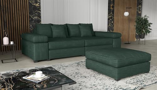 Fun Möbel Big Sofa Couchgarnitur Megasofa Riesensofa Arezzo inkl. Hocker div. Stoffe (Stoff: Tilia, Flaschengrün)