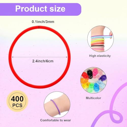 Image of Hotop 100 Pcs Multicolor 80s Silicone Jelly Rubber Bracelets Hair Tie Women | Bulk Party Supplies for 80s Theme, Mixed Style Jelly Bangles, Retro Accessories, Multicolor Silicone Wristbands, Hair Ties