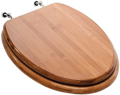 Comfort Seats C3B2E220BN Wood Elongated Toilet Seat with Brushed Nickel Hinges, Rattan Bamboo