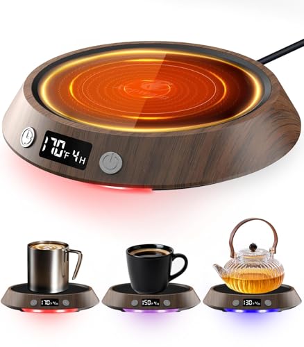 Image of Kepwam Coffee Mug Warmer - 50W Electric Coffee Warmer for Desk 3 Temp Settings & 2-9 Timer Smart Cup Warmer for Desk Candle Warmer Plate with LED Lights Beverage Tea Milk Warmer for Home & Office