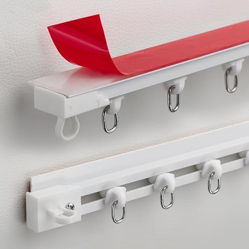 Self Adhesive Ceiling Sliding Rail - No Drill, No Screws, No Tools - Damage-Free Installation - Adjustable 40-600 CM - White 60cm/1.96ft Track for Easy Mounting