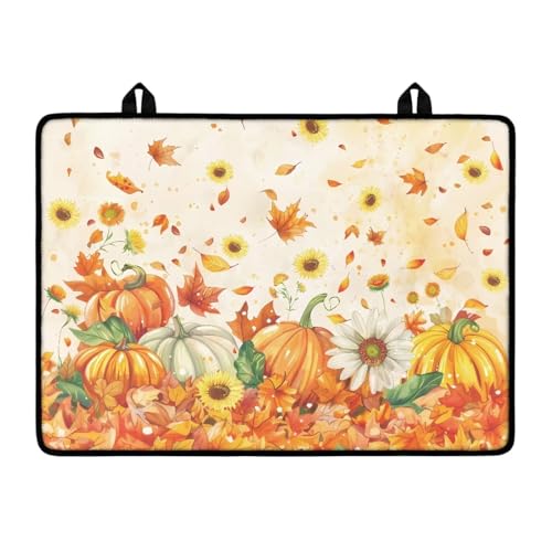 Image of Fall Glass Ceramic Top Stove Cover Anti-Scratch Universal Induction Cooktop Protector Mat for Electric Stove with Non-Slip Rubber Backing, 29 x 21 Inch, Fall Pumpkin Daisy Maple Leaf Print