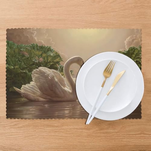Set de table en polyester haut de gamme motif cygne vert x6 - 8