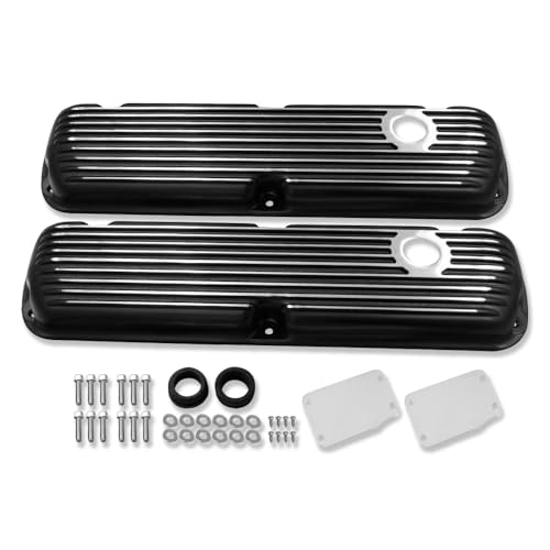 IMOOA Black Aluminum Short Finned Valve Covers for Ford SBF 289 302 351W 1964-up