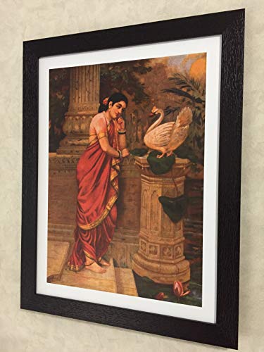 Image of Adventures� *Women with Grace: Hansa-Damayanti & Nair Queen*- 2 Paintings by Raja Ravi Varma, Set of 2 Wall D�cor Frames. Matt Satin Print with MDF & 1 inchPS Black Frame. Size 14 inchx18 inch each.