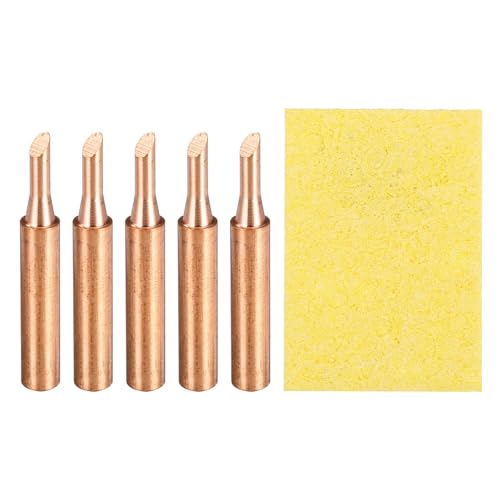 Image of MECCANIXITY 5 Pcs 900M Soldering Iron Tips Copper Non-magnetic Welding Head with Cleaning Sponge Pad Replacement for Solder Station Tip (900M-T-3C)