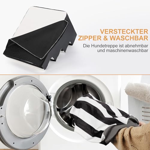 Pawk Hundetreppe Haustiertreppe, fürs mit abnehmbarem Bezug, 3 Stufen hochdichtem Schaumstoff für kleine Hunde und Katzen, rutschfeste Hunderampe mit Reißverschlussfunktion, 45 x 45 x 34 cm