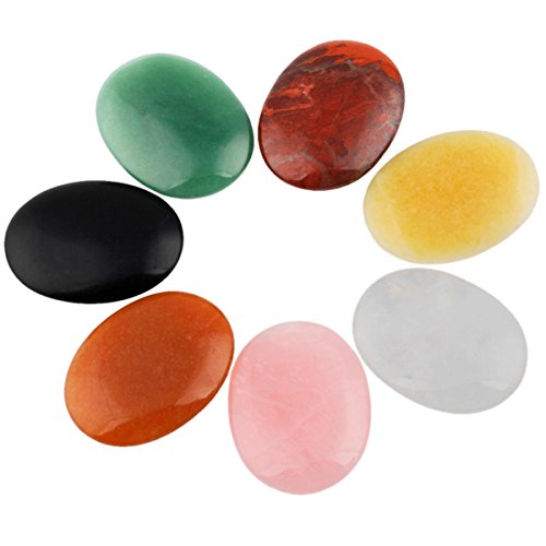 Rockcloud Oval Worry Stones,Palm Pocket Stone,Healing Crystal Chakra Therapy Geometry,Assorted Stones,Pack of 7