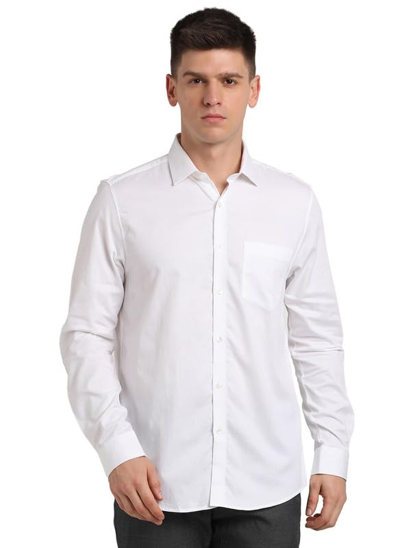 Turtle Camicia formale da uomo, 100% cotone, vestibilità aderente, colore bianco