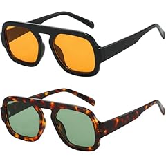 2 Pack Black Frame Orange Lens+tortoise Frame Green Lens