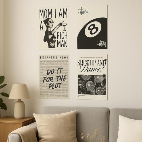 Image of Yellow Town India MOM I'M A RICH MAN Art Prints | Set of 4 A4 Posters with Wall Friendly Adhesive | 300 GSM Unframed Girly Moodboard Aesthetic Posters for Room Decor