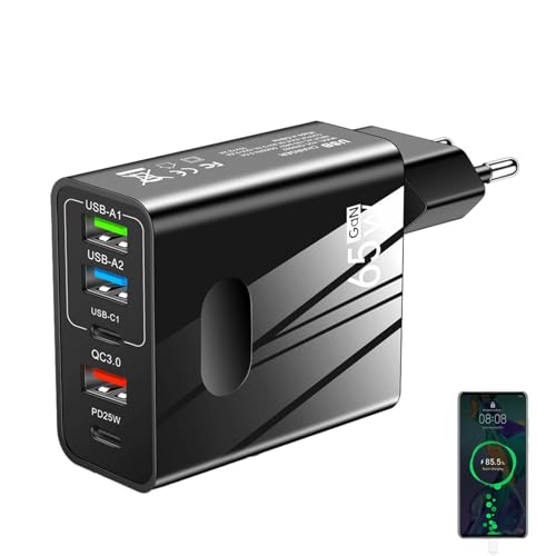 Enchufe de carga USB tipo C | Bloque de cargador de viaje de 65 W, carga rápida con múltiples puertos, Travel Essentials, adaptador cargador para teléfonos móviles, tabletas, cámaras
