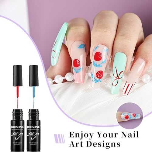 Image of JODSONE Gel Polish Nail Art Gel Liner Set 20 Colors Red Pink Blue Purple with Thin Brush Need U V Lamp Cured Gift for Girls at Home Salon Design