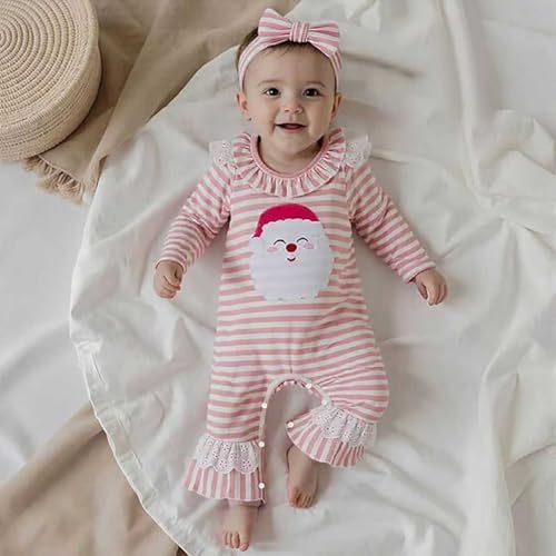 My First Christmas Baby Girl Outfit Newborn Baby Santa Flared Romper Stripe One Piece Jumpsuit Infant Girl Clothes2