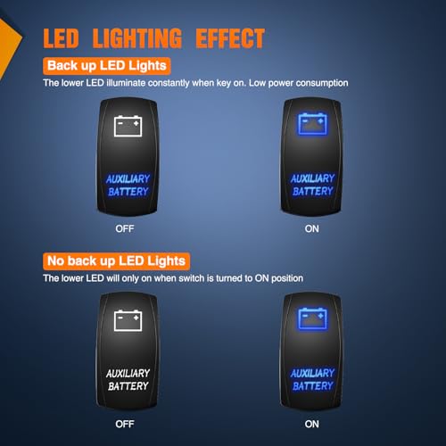 Image of Nilight Auxiliary Battery Rocker Switch Led Light Bar 5 Pin Laser On Off | SPST Switches 20A /12V 10A /24V Blue with Jumper Wires Set for Cars Trucks Boats ATVs UTVs RVs