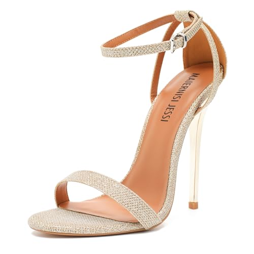 Image of MAIERNISI JESSI Unisex Men's Women's Stiletto Sandals with Ankle Strap, Open Toe High Heel, 5.1 Inch Heel