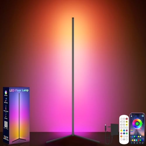 GIPOYENT Corner Floor Lamp, 165 cm with Remote Control And App, 16 Million Colors, Music Modes, Timer Function & Diy Mode, Led Floor Lamp For Bedroom, Playroom, Office, Reading Room