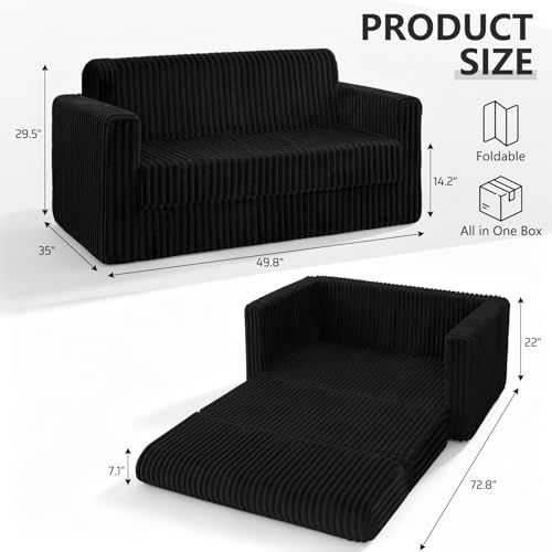 Image of HABUTWAY 49.8 inch Loveseat Boneless Couch, 4-in-1 Convertible Sofa Bed, Plush Fur Folding Futon Sofa Bed Couches Without Pillow for Living Room, High-Density Foam Support, No Assembly Required, Black