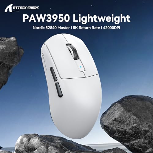 Image of Attack Shark R6 Wireless Gaming Mouse,38G Ultra-Lightweight Trip-Mode 2.4G /USB-C /Bluetooth Mouse Gaming with PAW3950MAX Sensor,42000 DPI,50G Accelerated Speed for PC /Laptop /Mac PC /Laptop /Mac -White