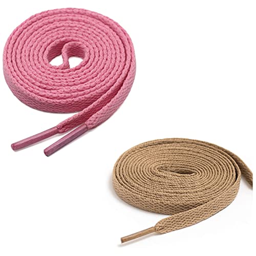 GRAH SANGRAH® (2 Pair (1 Pair Per Single Color) Flat Unisex Shoelaces for Sport, Running Casual Shoes. (150 CM, Cream-Pink)