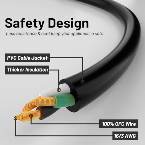163 black indoor outdoor extension cord 10 ft waterproof heavy duty extension cord with 3 prong grounded plug13a 1625w 16awg sjtw flexible weatherproof power cable for offices gardens and lawns