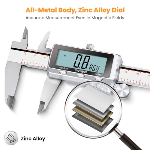 Image of HARDELL Digital Caliper, Rechargeable Caliper Measuring Tool with Backlight LCD Screen, All Metal Calipers, Auto-Off Digital Micrometer, Inch /MM /Fraction for Household /3D-Printing-Rechargeable 6 Inch